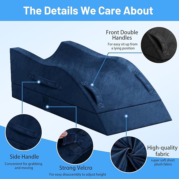Leg Elevation Pillows, Wedge Pillow for After Surgery Or Rest, Memory Foam Leg Support Adjustable, Back Knee Hip Ankles Pain Relief, Knee Pillow for Sleeping Blood Circulation Blue