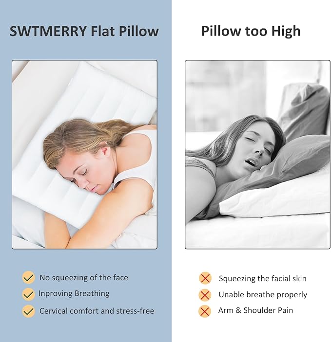 SWTMERRY Flat Pillows for Sleeping,Ultra Thin Bed Pillows Standard Size for Stomach and Side Sleeper 7D High Support 2.5 inch Height Slim Bed Pillow