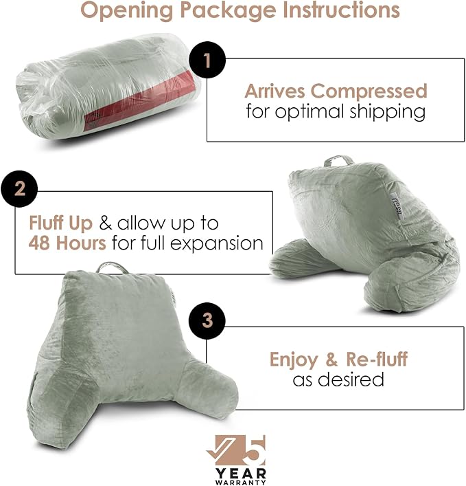 Nestl Reading Pillow for Kids, Small Bed Pillow, Back Pillow for Sitting in Bed, Memory Foam Chair Pillow, Reading & Bed Rest Pillows, Sage Green Back Pillow for Bed, Arm Pillow with Pockets