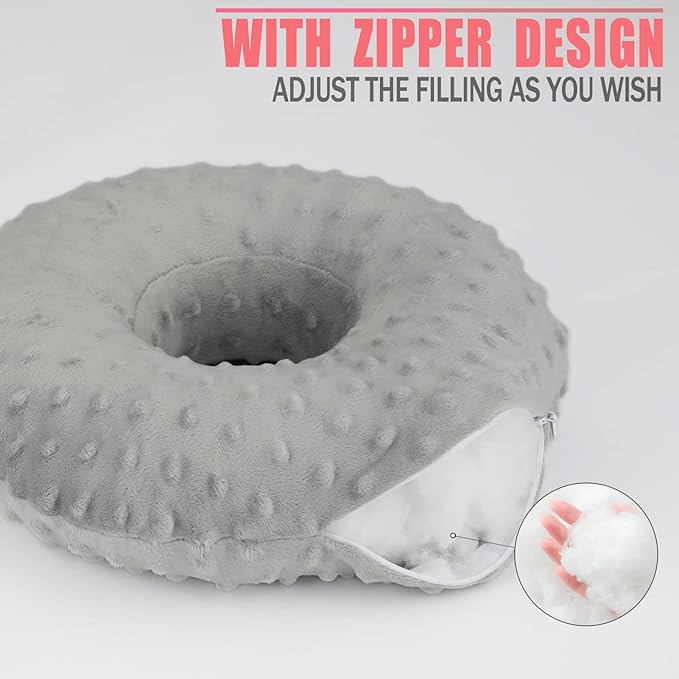 Ear Hole Piercing Pillows for Ear Pain Side Sleeping CNH Pillow Pressure Sore Pain Relief Ear Guard Protector Lifesaver Tinnitus Support Neck Head, Minky Dot Gray