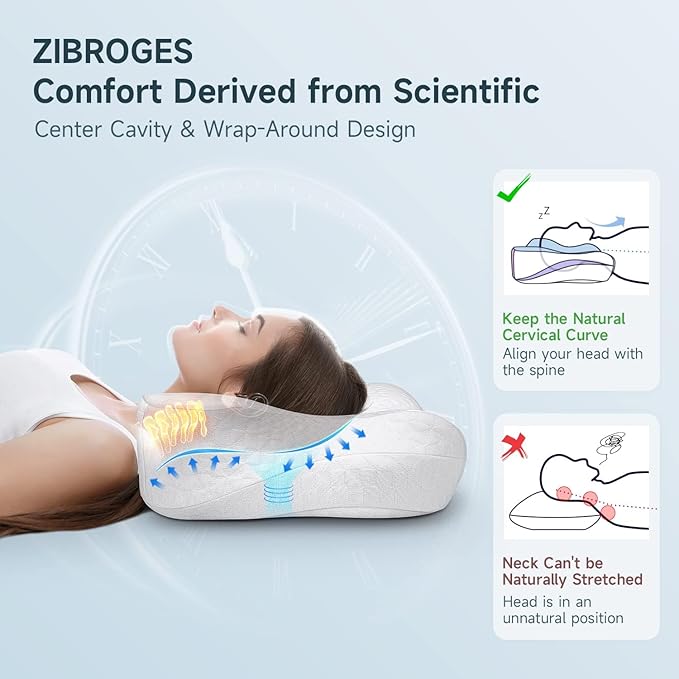 Memory Foam Cervical Pillow - Side Sleeper Pillow Neck Back Shoulder Comfortable Sleeping Support Your Head - Breathable Cooling Contour Bed Pillow for Back Stomach Sleeper Skin-Friendly