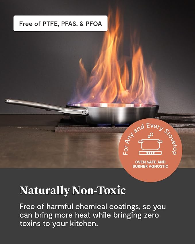 Caraway Stainless Steel Cookware Set (4 Piece) - 5-Ply Stainless Steel Pots & Pans - Includes Fry Pan, Sauce Pan, Sauté Pan, Dutch Oven, 3 Lids & Storage - Non Toxic, PTFE & PFOA Free