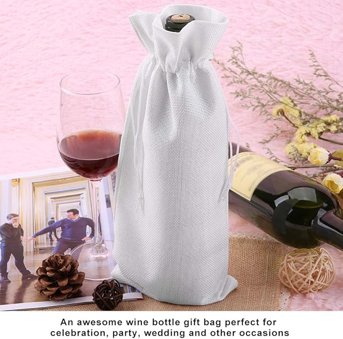 12pcs Wine Bags for Wine Bottles Gifts, Wine Gift Bag Wine Bottle Gift Bags Simple Linen Fabric Wine Bag with Drawstring Champagne Decorative Cover(White)