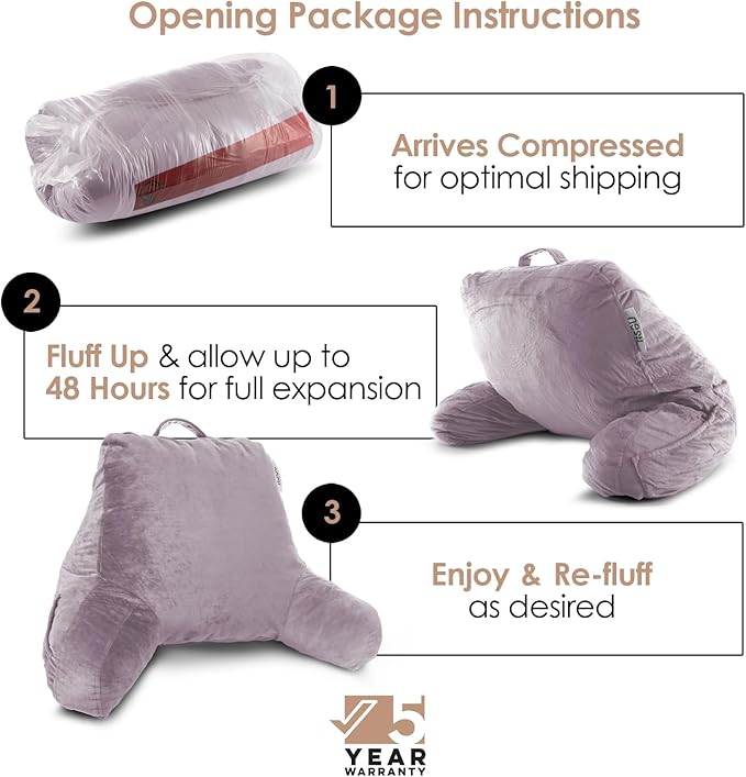 Nestl Reading Pillow for Kids, Small Bed Pillow, Back Pillow for Sitting in Bed, Memory Foam Chair Pillow, Reading & Bed Rest Pillows, Dusty Purple Back Pillow for Bed, Arm Pillow with Pockets