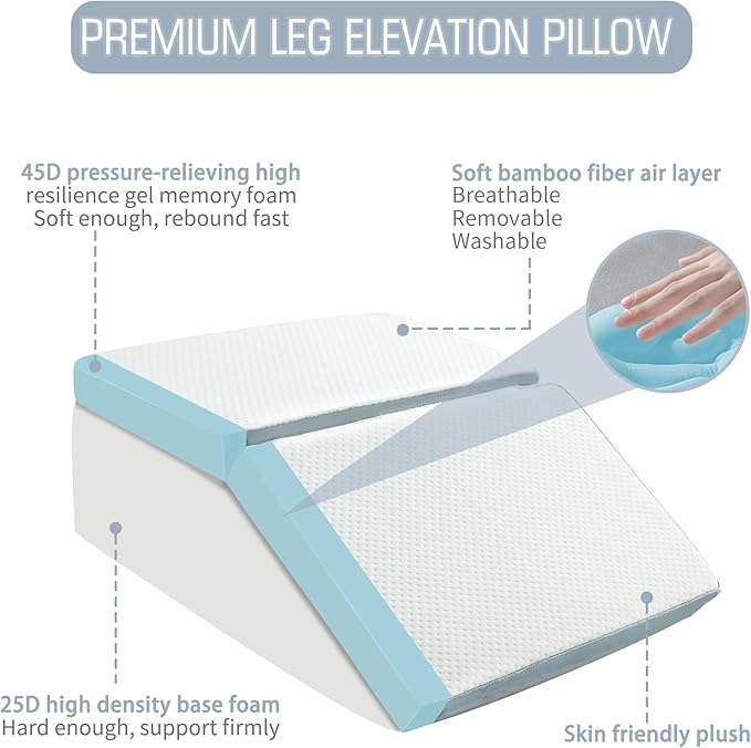 Leg Elevation Pillows for Sleeping, 6&8 Inch Adjustable Memory Foam Wedge Pillow for Legs, Knee Wedge Pillow for After Surgery, Swelling, Back Pain and Circulation