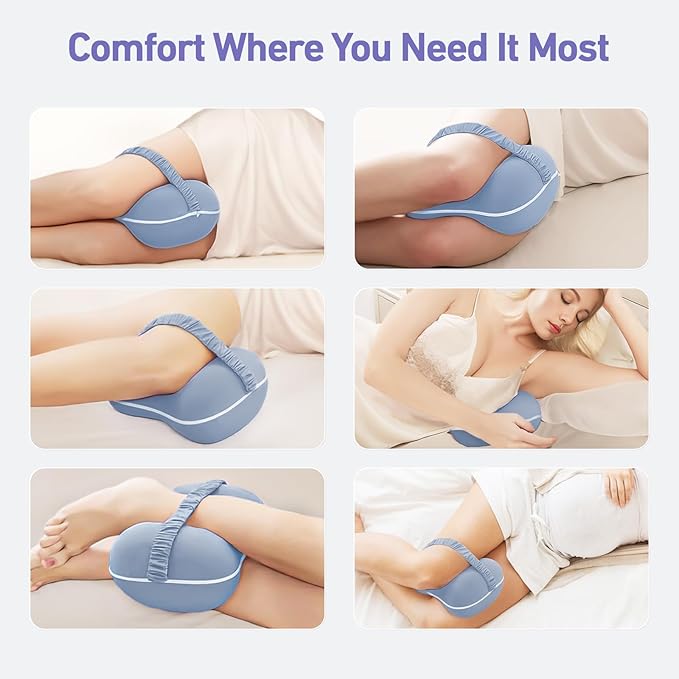 Memory Foam Leg Pillow for Side Sleepers - Relax from Sciatica, Back, HIPS, Knees, and Joints - Removable and Washable Cover - Perfect for Pregnancy and Nursing (Misty Blue)