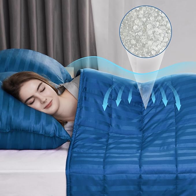 Weighted Blanket for Adult,15lbs Heavy Weighted Blanket 60"x80" Breathable Cooling Summer Blankets, Ultra Soft Cotton Comfort Throw Blanket with Glass Beads for All-Season (Blue)