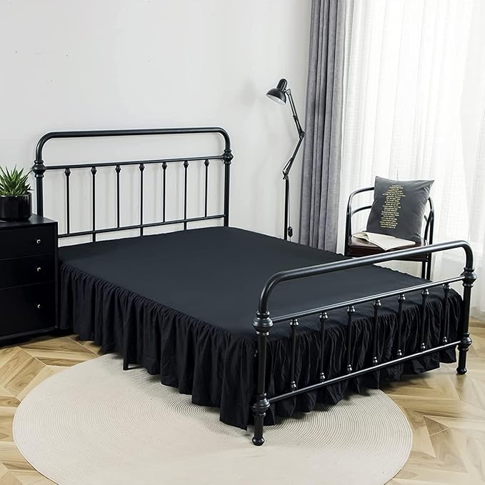 Bed Skirts King Size 12 Inch Ruffled Bed Skirt with Split Corners,Drop Dust Ruffle Bed Skirt with Platform, Black