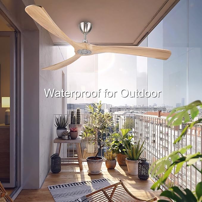 Ovlaim 72 Inch Smart Ceiling Fan No Light, DC Motor Large Wood Ceiling Fan without Light, 3 Blades Indoor Outdoor for Living Room Patio