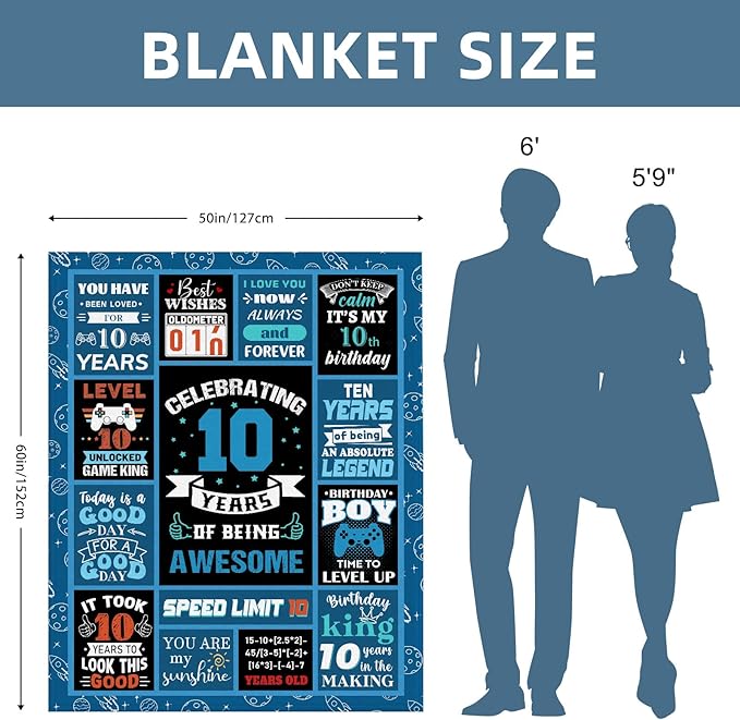 Gifts for 10 Year Old Boys, 10 Year Old Boy Birthday Gift, Kids Blanket 60 x 50 Inches Warm Flannel Boys Throw Blankets for Boys 10 Year Old Boy Gifts Ideas, 10 Year Old Boy Gifts