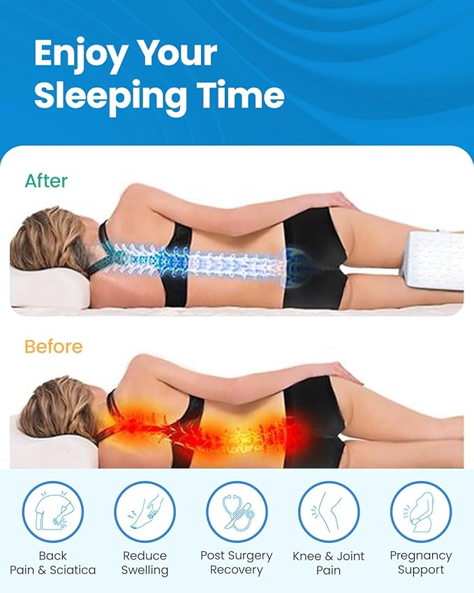 Knee Pillow for Side Sleepers - Cooling Memory Foam Leg Pillow for Side Sleeping with Strap, Soothing Relief for HIPS, Sciatica, Back, Knees, Joints (White)