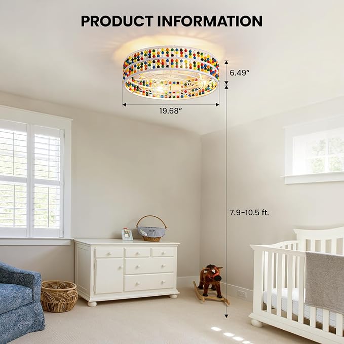 Moooni Colorful Wood Beaded Ceiling Fan with Light 19 inch Boho Wood Beaded Fandelier 6 Speed Flush Mount Ceiling Fan with Light Boho Fandelier