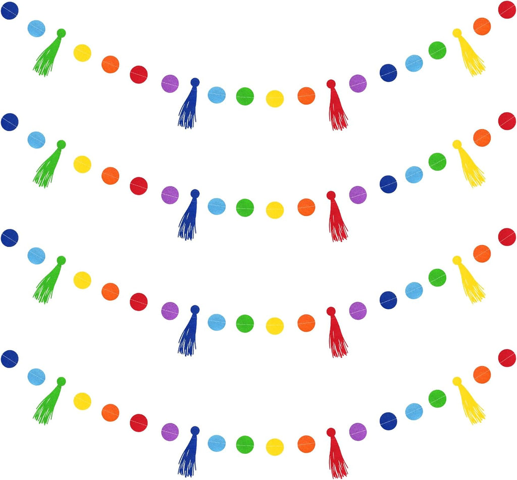 Rainbow Decorations Colorful Felt Tassel Circle Dot Garland Banner Rainbow Hanging Polka Dot Tassel Streamer for Classrooms Preschool Everyone is Welcome Nursery Birthday Fiesta Carnival Party Decor