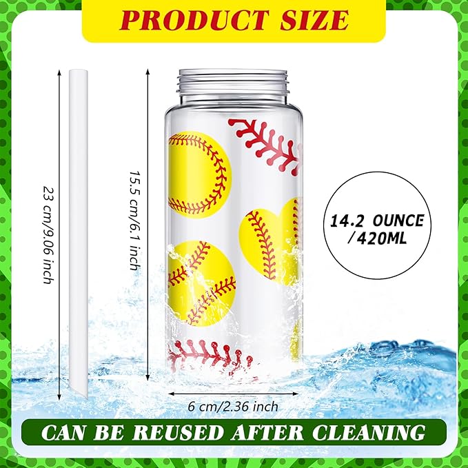 40 Pcs Softball Team Gifts Include Softball Drawstring Bag Softball Cups with Lid and Straw 14.2 oz Reusable Clear Plastic Drinking Cups for Birthday School Sport Decorations Party Supplies