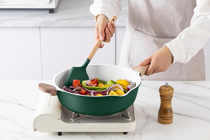 Country Kitchen Pots and Pans Set Nonstick, Cast Aluminum Kitchen Cookware Set with Utensils, 14 Pcs Non Stick Cooking Set w/Frying Pans & Saucepans