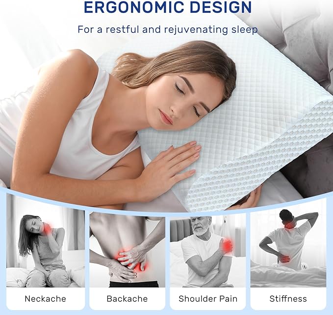 Memory Foam Pillows Neck Pillow Bed Pillow for Sleeping, Ergonomic Cervical Pillow for Neck and Shoulder Pain Relief,Orthopedic Contour Pillow for Side Back Stomach Sleeper
