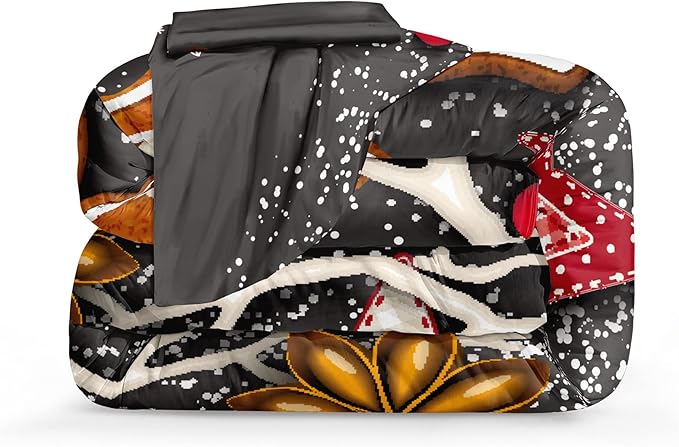 Bedbay Christmas Bedding Set King Size Red Christmas Comforter Set Cute Gingerbread Man and Snowflake Pattern Boys Girls Xmas Festival Bedding 4 Pcs Comforter Set(Christmas,King)