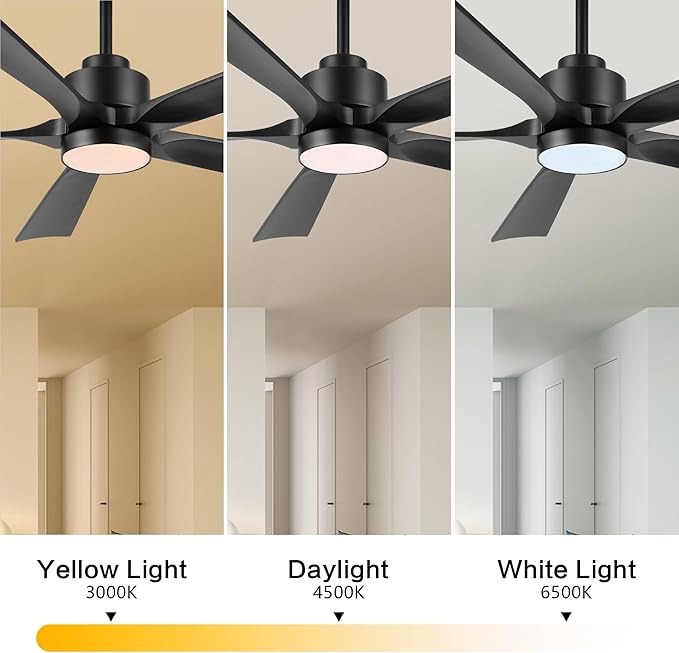 60" Modern Ceiling Fan with Lights and Remote Control, 5 Solid Wood Blades 6-Speed Noiseless Reversible DC Motor, Ceiling Fan for Bedroom Dinning Living Room, Black