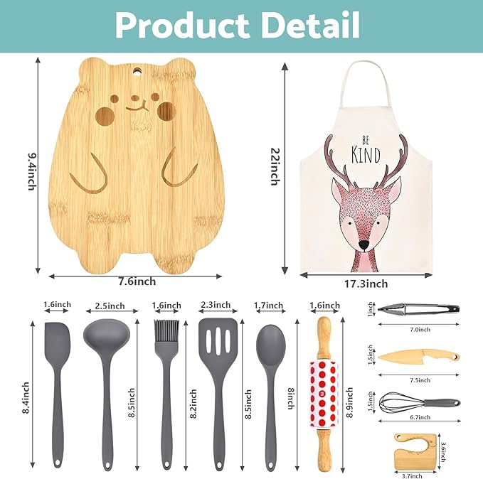 Kids Knife Set for Real Cooking and Baking, 12 PCS Toddler Montessori Kitchen Tools, Toddler Knife Set for Kids Little Chefs