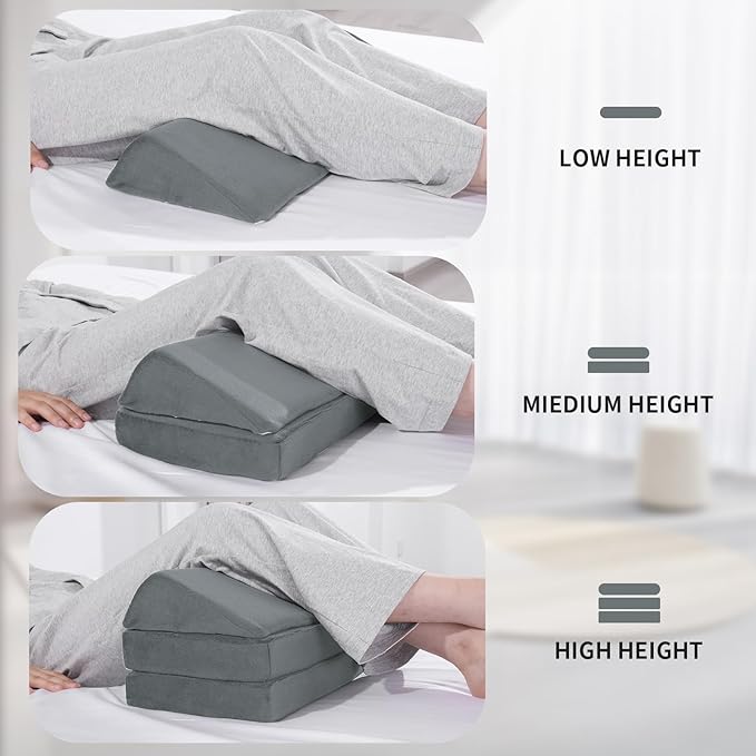 BALAPET 3-in-1 Adjustable Height Wedge Pillow, 7" Height Leg Knee Pillow for Side Sleepers & Aligns Spine, Supportive Bolster Pillow for Pregnancy Relieves Pressure Hip Leg Elevation, 22', Light Grey
