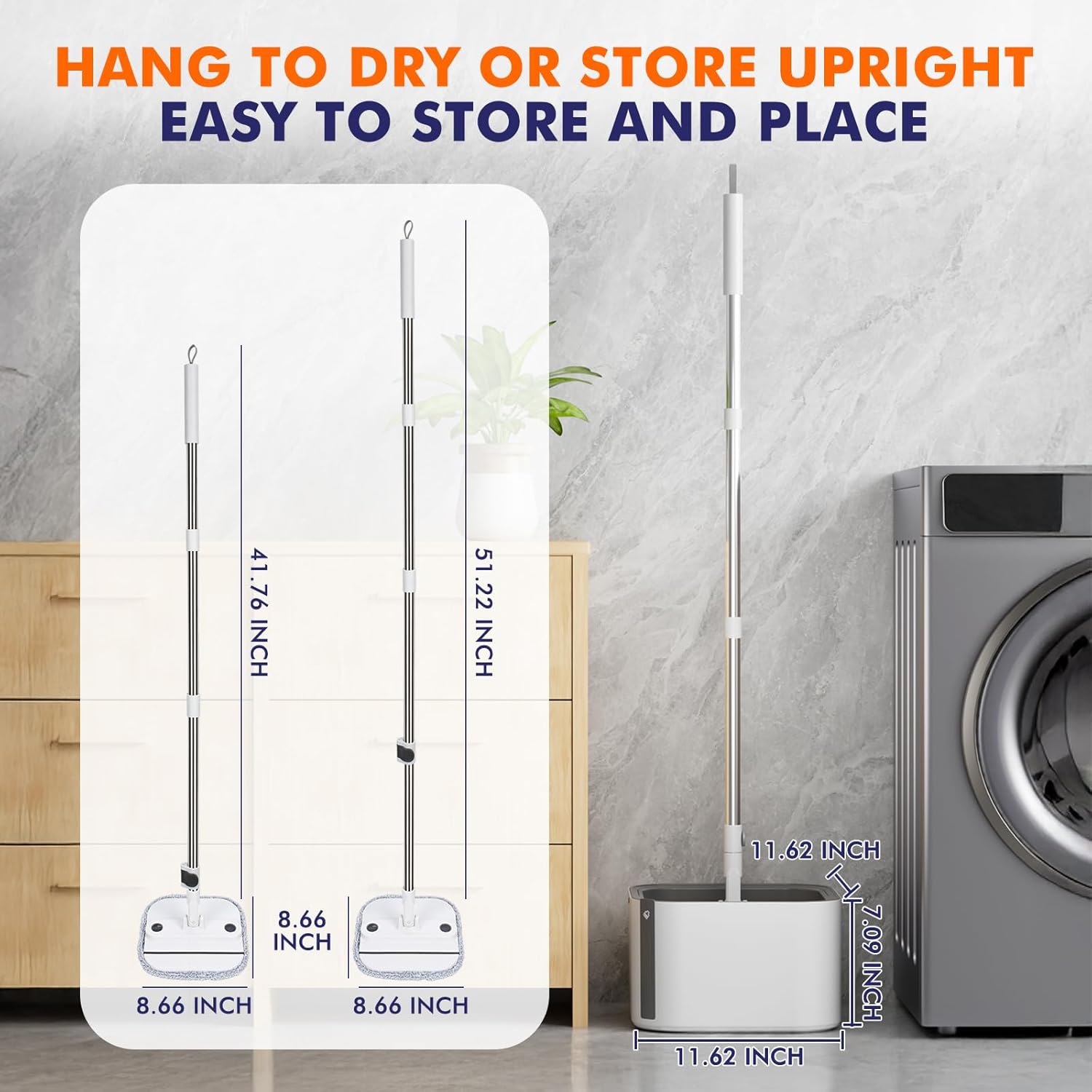 KZKR Spin Mop and Bucket Set with Self Separation Dirty and Clean Water System, Self Wringing 360° Rotating Square Mop Head for Home Floors Cleaning (2.0 Mop and Bucket Set (2 Pads))