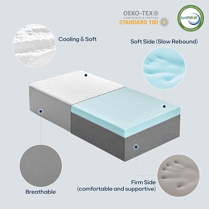 Cooling Cube Pillow for Side Sleepers, Square Memory Foam Side Sleeper Pillow Firm Soft Double-Sided Supportive, Support Head Neck Shoulder for Pain Relief Cervical Pillow, 24"x12"x6"