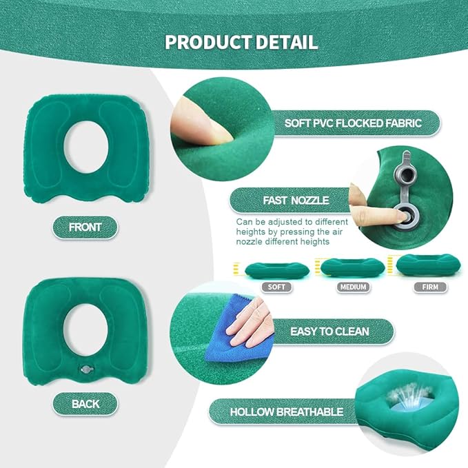 Inflatable Donut Pillow,Hemorrhoid Cushion- Excellent for Tailbone, Prostate, Sciatica, Bed sores, Postpartum Pregnancy, Post-Surgical Pain-Orthopedic Firm seat Cushion for Home, Office or car (green)