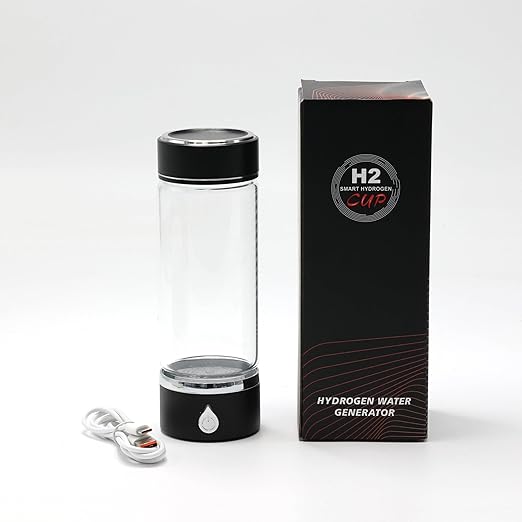 420-450 ml 2024 Glass Hydrogen Generator Water Bottle SPE PEM Technology Water Ionizer, Rechargeable Hydrogen Water Bottle, Hydrogen Rich Water Glass (Black)