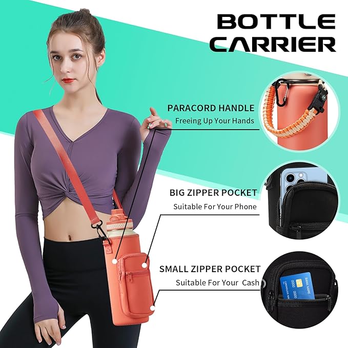 40 oz Stainless Steel Water Bottles with Straw and Auto Spout Lids, Wide Mouth Metal Thermos Bottles for Gym, Leak Proof & BPA-Free Water Flask Jug with Paracord Handle & Carrier Bag with Strap