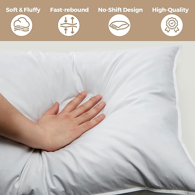 WOLKI Feather Down Alternative Pillows King Size Set of 2, 100% Soft Cotton Shell Bed Pillow, Hotel Sleeping Pillow for Back, Stomach or Side Sleepers 20x36