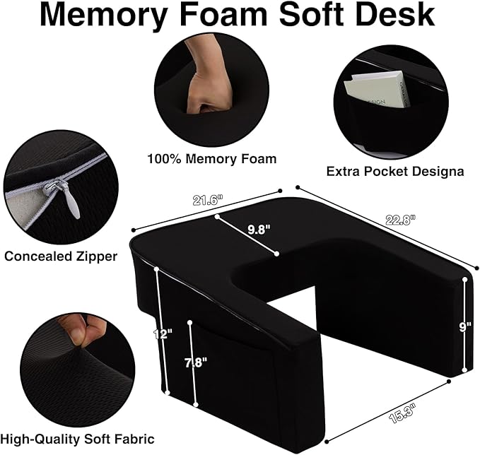 A Nice Night Lap Desk Rest Pillow for Adult,TV Trays Bed Pillow, Memory Foam Rest Pillow for Reading, Working, Playing Switch or Sitting in Bed Sofa Floor,Black