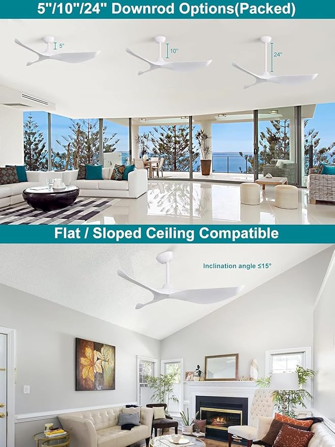 Sofucor 38 inch Ceiling Fans with Remote Control, Indoor Outdoor Ceiling Fan for Bedroom Living Room Farmhouse Patio, Modern Ceiling Fan no Light with 6 Speed Reversible Quiet DC Motor, White