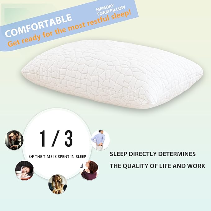 Shredded Memory Foam Pillow, Queen (1-Pack), Adjustable Bed Pillow for Side Back Stomach Sleepers,Comfy Cooling Pillow for Sleeping with Washable Cover…