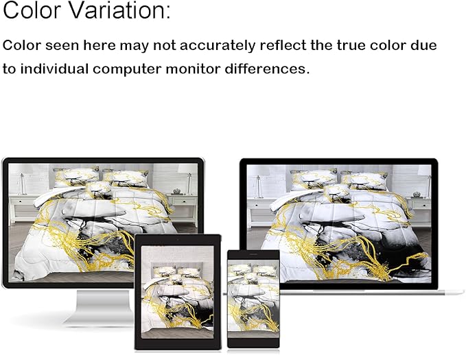 Bedbay Marble Comforter Set King Size Watercolor Bedding Black and Gold Bedding Duvet Set Abstract Marble Texture 4 Pieces Soft Microfiber Lightweight Down Alternative Comforter(Ink,King) ﻿