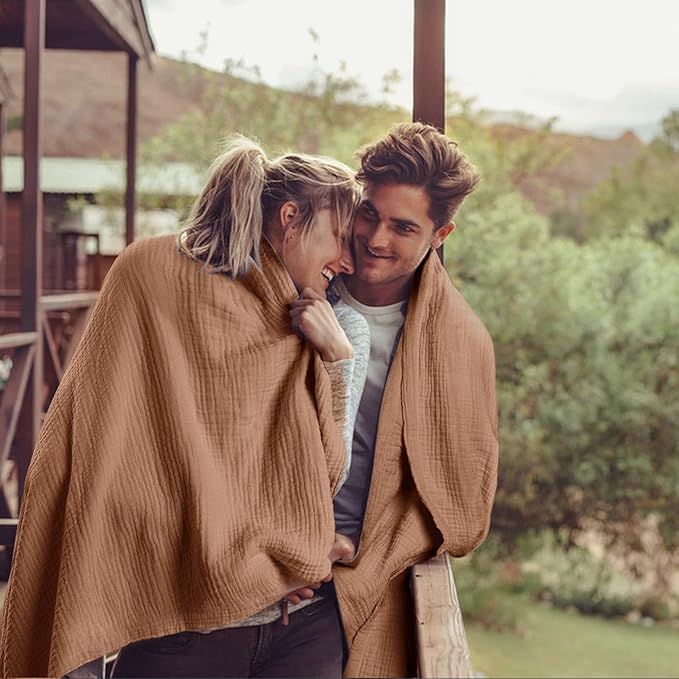 Lulu moon Muslin Blankets for Adults 55”x75” - Couch Throw Blanket for Boys - Light Weighted Muslin Quilt for Sofa and Bed (Caramel)