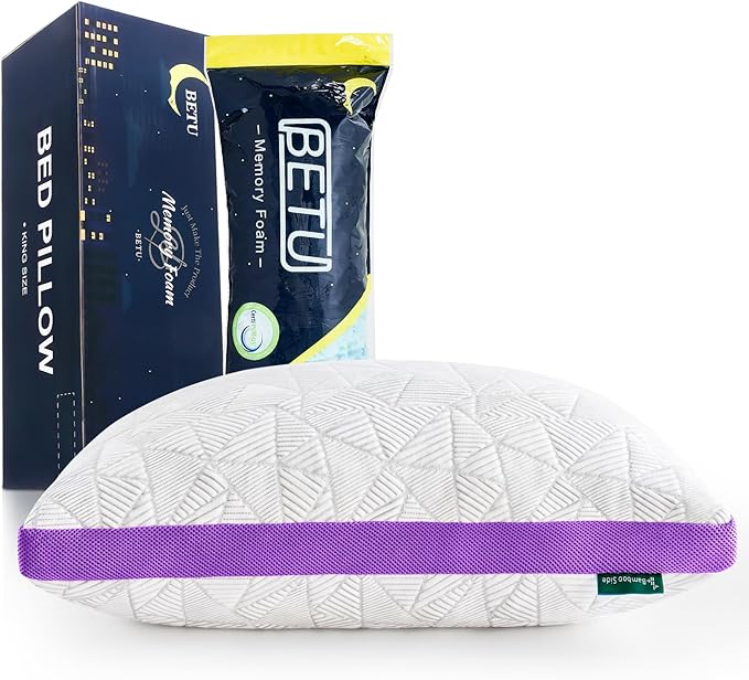 BETU Cooling Pillow Queen Size, Shredded Memory Foam Cool Pillow for Hot Sleepers, Adjustable Firm Soft Support Bed Pillows Perfect for Back Neck Pain and Side Sleeping with Pillow Case Cover, Purple