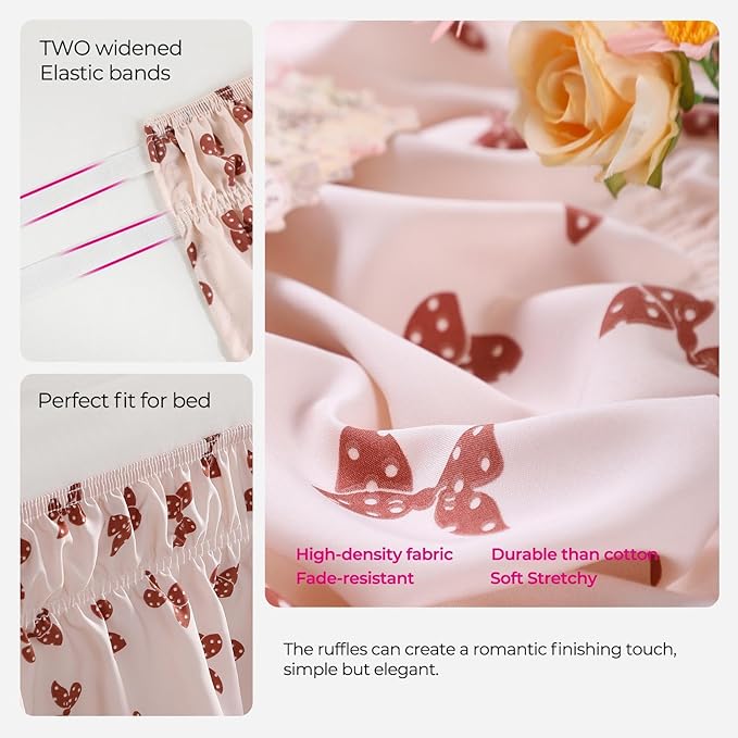 RIMELA Light Pink Elastic Bed Skirt Queen Szie 14 inch Drop, Bedskirt Easy to Put On, Solid Wrap Around Dust Ruffle, Fade Resistant Silky Fabric Machine Washable