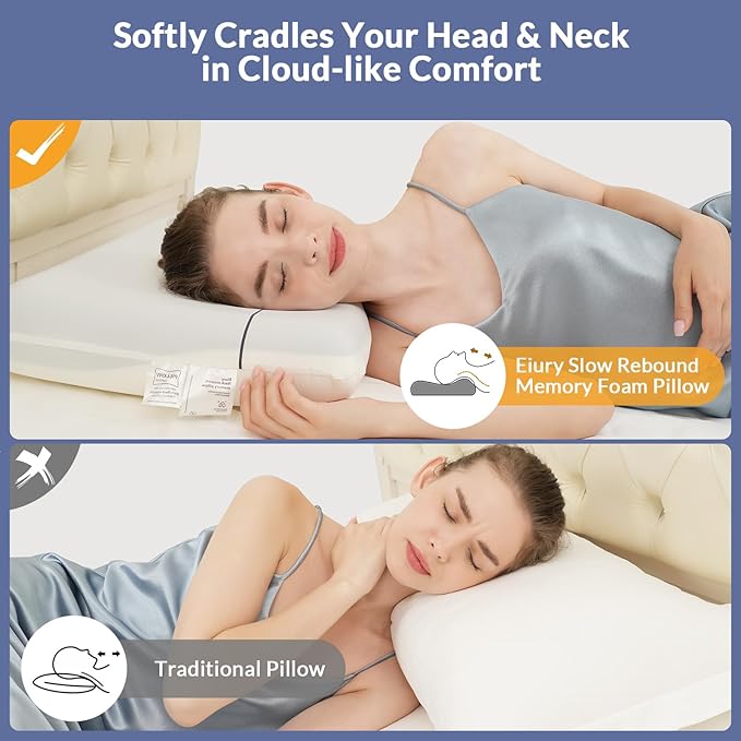 Memory Foam Pillow, Double Sided Different Firmness Zero Pressure Pillow, Comfortable and Breathable Provides Neck Support and Shoulder Pain Relief.