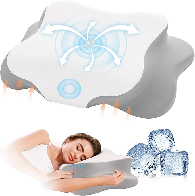 Cervical Pillow for Neck Pain Relief, Cooling Contour Memory Foam Pillows Support Odorless Ergonomic Neck Pillow Adjustable Orthopedic Bed Pillow for Side Back Stomach Sleeper with Pillowcase