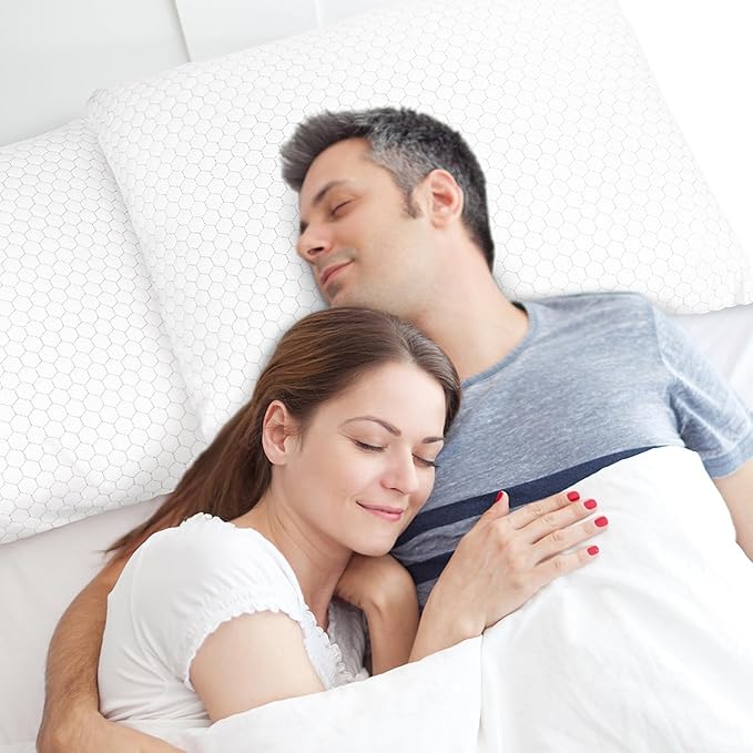 Shredded Memory Foam Pillow for Sleeping, Cooling Bed Pillows Set of 2, Adjustable Pillows for Side, Back, Stomach Sleepers with Washable Pillowcase (Queen Size, Grey)