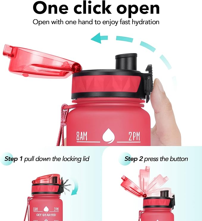 32oz/26oz Motivational Water Bottle with Time Marker & Fruit Strainer, Leak-proof BPA Free Non-Toxic 1l Bottle with Carrying Strap, Perfect for Fitness, Gym and Outdoor Sports,Plastic