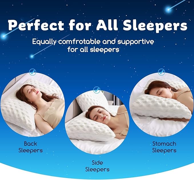 Cooling Side Sleeper Pillow for Neck and Shoulder Pain, Luxury Shredded Memory Foam Curved Bed Pillows for Sleeping Set of 1- Adjustable Queen Size- Washable Cover Crescent White
