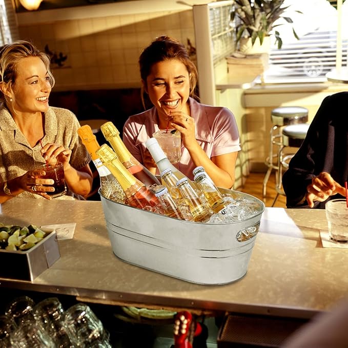 4 Pcs Galvanized Tub 3 Gallon Ice Buckets for Parties Beverage Metal Champagne Drink Wine Large Bucket for Cocktail Mimosa Bar Supplies (Silver)
