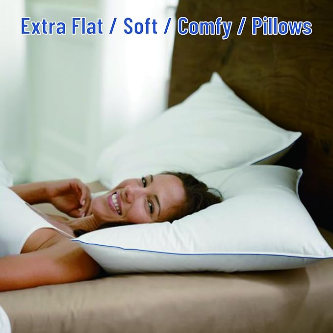 SILUI Extra Flat Soft Thin Pillows Standard Size Set of 2 Pack Bed Pillow with Down Alternative Fill for Side Back Stomach Sleepers, 20x26 Inches