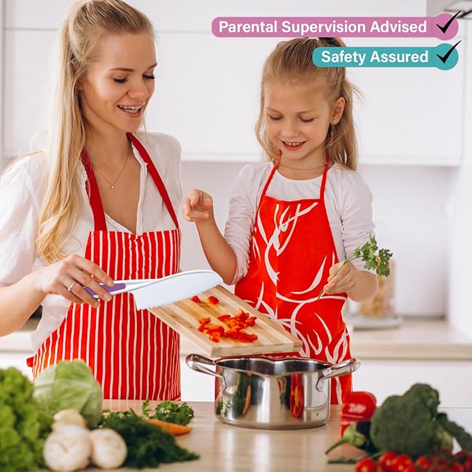 Kids Knife Set of 3 - Firm Grip, Serrated Edges & Safe – Colorful Nylon Toddler Knife Set to Cut Fruits, Salad, Cake, Lettuce (Purple Multi)