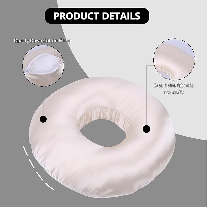 Ear Piercing Pillow for Side Sleepers - CNH Pillow with Ear Hole for Pain Relief, Pressure Sores & Inflammation - Donut Earring Pillow for Sleeping, Headphones & Tinnitus Support (Champagne)