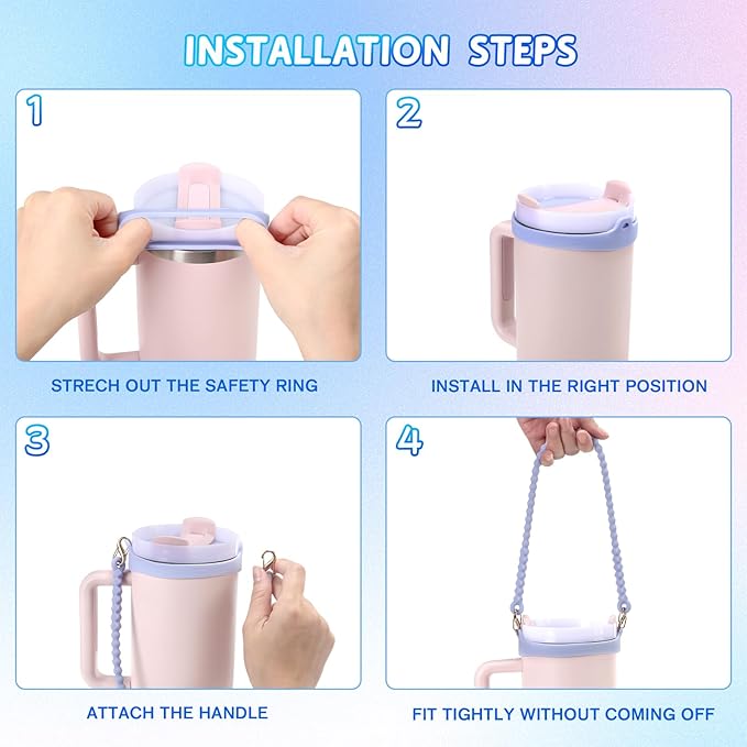 2PCS Water Bottle Handle - Strap Carrier Soft and Durable Silicone Water Bottle Sling Fits Most 8-40oz Bottles(W+P)