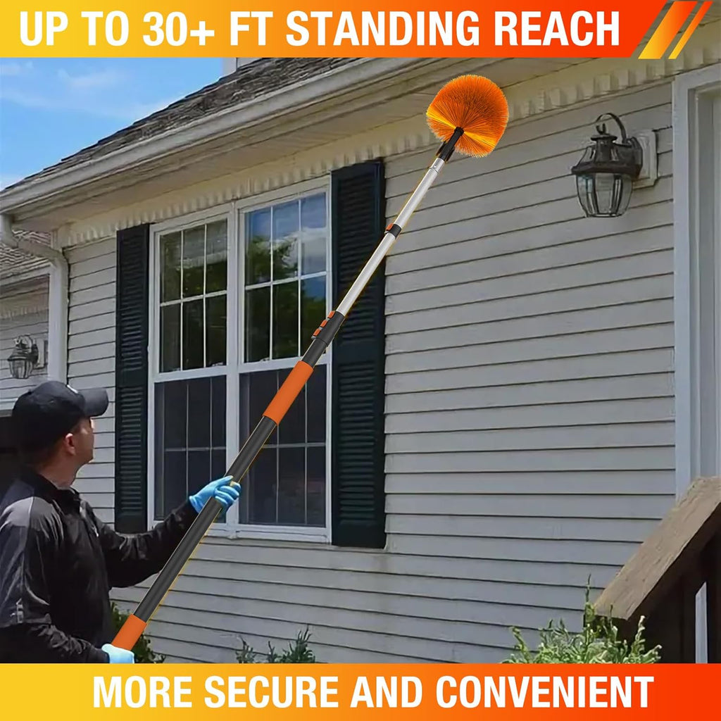 30FT (36FT Reach) Cobweb Duster with Extension Pole, Spider Web Brush for Cleaning Extendable, Professional Ceiling and Corner Dusters for Outdoor Indoor Use