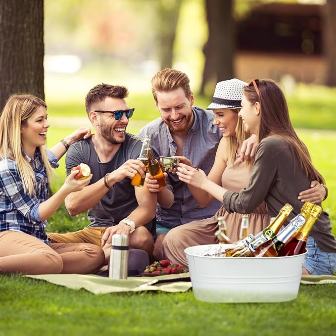 4 Pcs Galvanized Tub 3 Gallon Ice Buckets for Parties Beverage Metal Champagne Drink Wine Large Bucket for Cocktail Mimosa Bar Supplies (White)