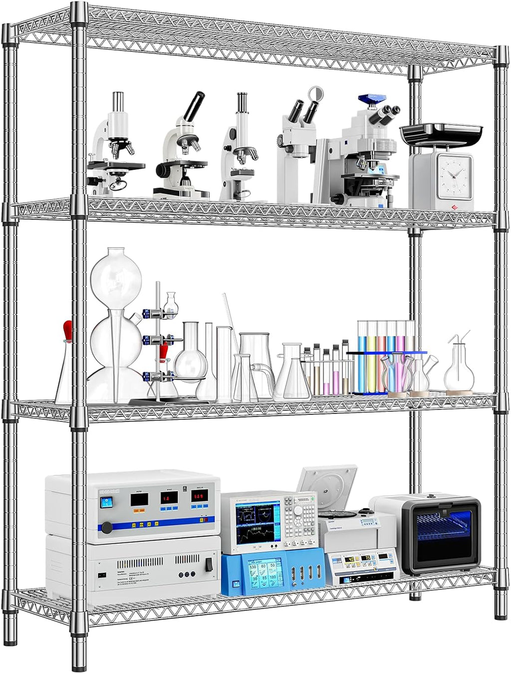1760 LBs 4 Tier Storage Rack Metal Wire Shelving Unit, Storage Standing Shelf Organizer for Laundry Bathroom Kitchen Pantry Garage Utility Room, Chrome 17.7" D x 59.1" W x 70.4" H